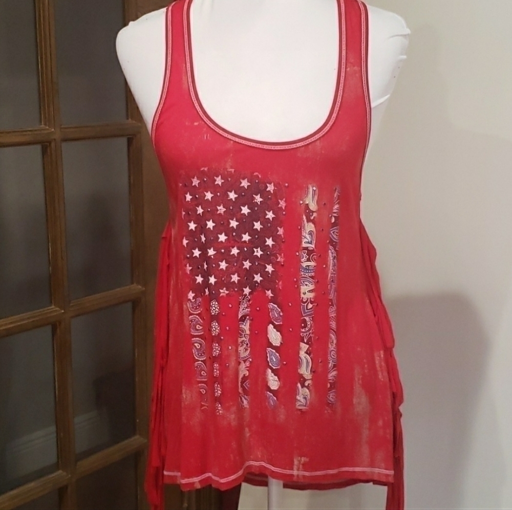 𝅺spoiled Flag Print Sleeveless Tank Top NWOT